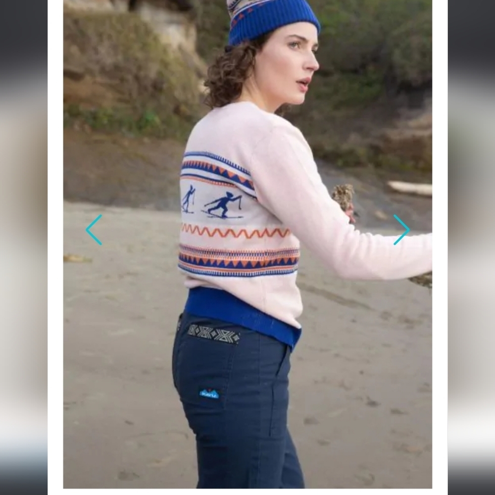 NWT, Kavu, Hillrose Sweater Apres Ski, Peach/Blue, Size Medium, MSRP $85 - Picture 3 of 13